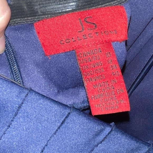 JS COLLECTIONS Navy Blue Halter Pleated Satin Formal Maxi Gown Size 10 - Picture 7 of 7